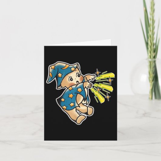 Kewpie Baby Wizard Traditioneel Tattoo Flash Kaart (Voorkant)