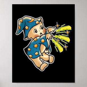 Kewpie Baby Wizard Traditioneel Tattoo Flash Poster