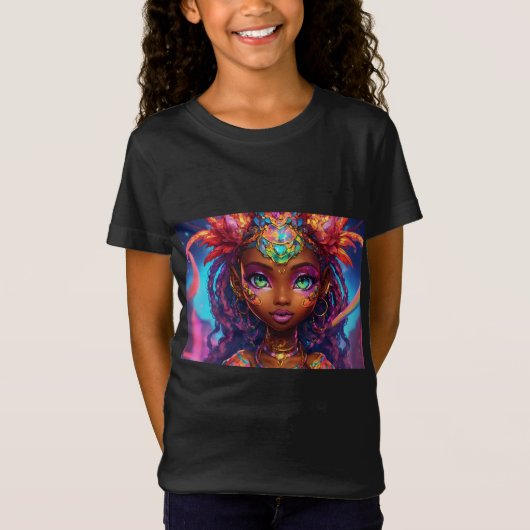 Kewpie's Enchanted Realm: Melanated Dragon-Unicorn T-shirt (Voorkant)