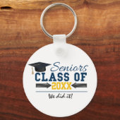 Key Afstuderen met blauwe gele typografie Sleutelhanger (Voorkant)