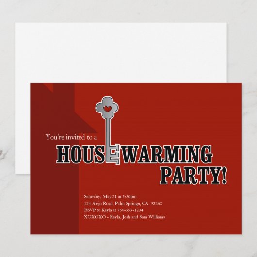 Key and Heart, Housewarming Party Kaart (Voorkant / Achterkant)
