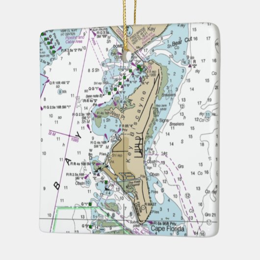 Key Biscayne FL Chart Keramisch Ornament (Links)