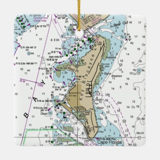 Key Biscayne FL Chart Keramisch Ornament (Achterkant)
