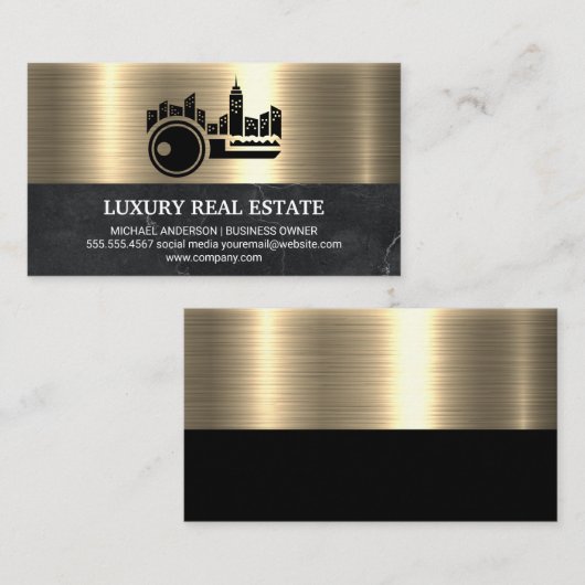 Key City Logo Metallic Gold Marble Visitekaartje (Voorkant / Achterkant)