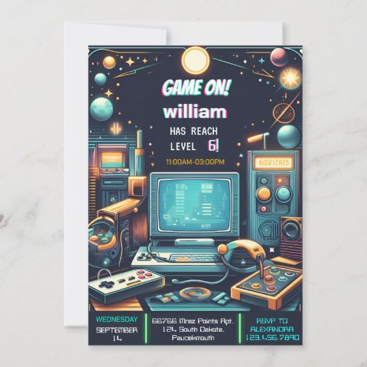 Key Fun Boy Cool Kinder Gaming Level Up 6th Verjaa Kaart (Voorkant)