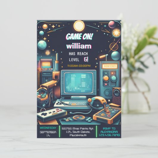 Key Fun Boy Cool Kinder Gaming Level Up 6th Verjaa Kaart (Staand voorkant)