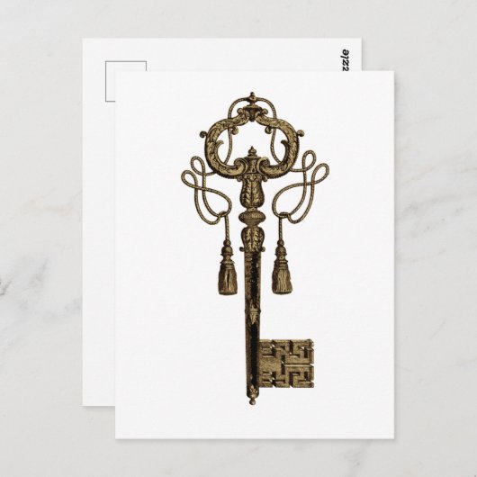 Key Heart Antiek Briefkaart  illustratie (Voorkant / Achterkant)