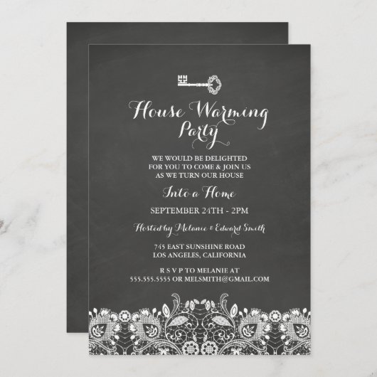 Key & Lace Housewarming Party Uitnodigen Kaart (Voorkant / Achterkant)