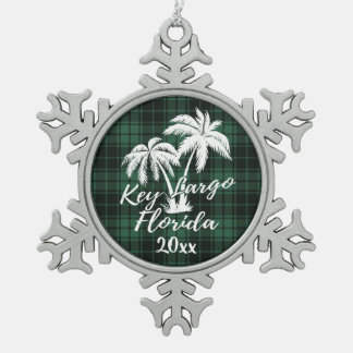 Key Largo Beach Florida Palm Green Pset Tin Sneeuwvlok Ornament