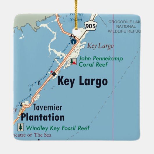 Key Largo Florida Map Keramisch Ornament (Achterkant)