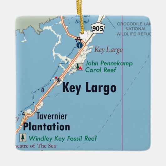 Key Largo Florida Map Keramisch Ornament (Voorkant)