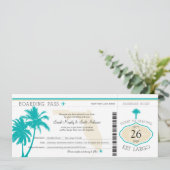Key Largo Florida Palm Tree Boarding Pass Wedding Kaart (Staand voorkant)