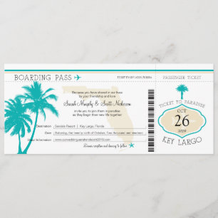 Key Largo Florida Palm Tree Boarding Pass Wedding Kaart