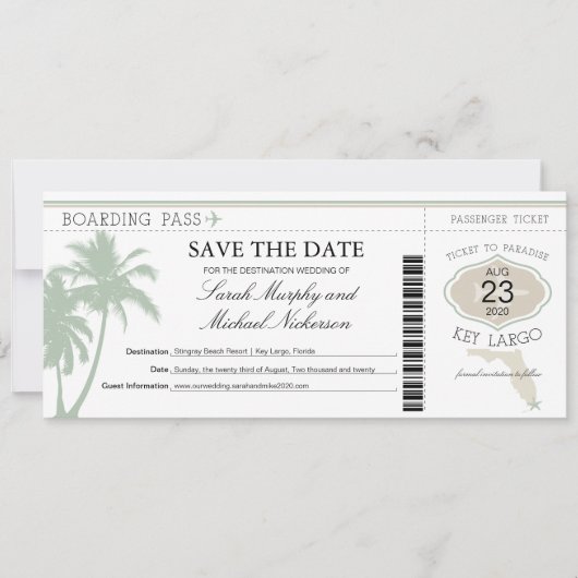 Key Largo Florida Save the Date Boarding Pass (Voorkant)