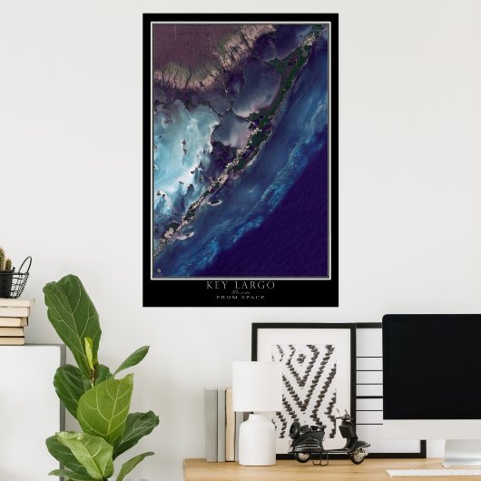 Key Largo Florida van Space Satellite Map Poster (Thuiskantoor)