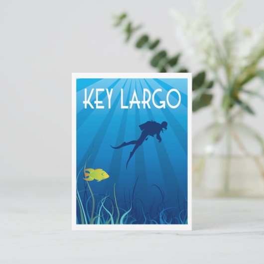 Key Largo Illustratie met Duiker en Vis Briefkaart (Staand voorkant)
