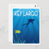 Key Largo Illustratie met Duiker en Vis Briefkaart (Voorkant / Achterkant)