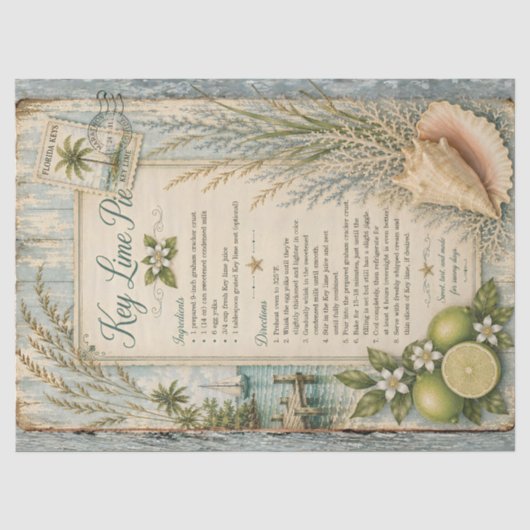 Key Lime Pie Recept Decoupage Papier Vintage Citru (Voorkant)