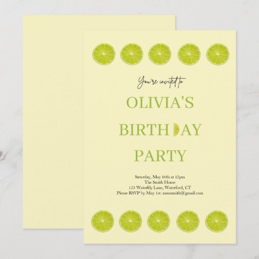 Key Limoen Fruit Fresh verjaardagsfeestuitnodiging Kaart (Voorkant / Achterkant)