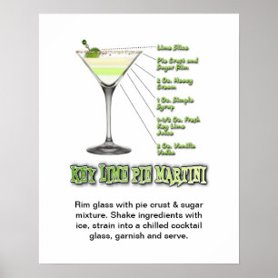 Key Limoen Martini Cocktail Recipe Art 16"x20" Poster