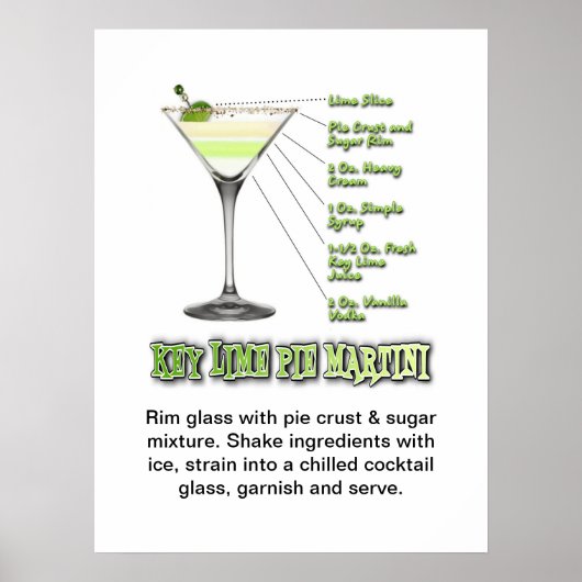 Key Limoen Pie Martini Cocktail Recipe Art Poster (Voorkant)