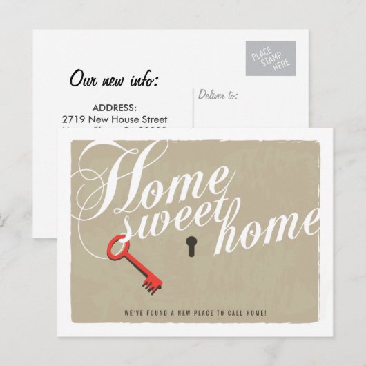 Key Lock New Address Announcement Briefkaart (Voorkant / Achterkant)