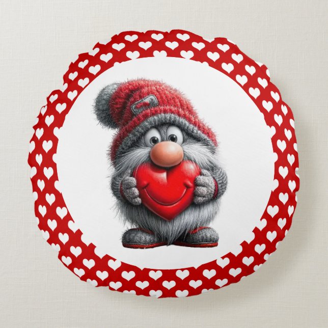 "Key to My Heart" Whimsical Gnome Rond Kussen (Voorkant)