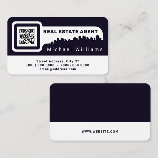 Key vorm lijst city skyline navy visitekaartje (Voorkant / Achterkant)