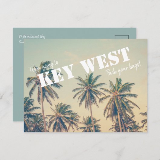 Key West Beach Palm Tree Bewaar de data Briefkaart (Voorkant / Achterkant)