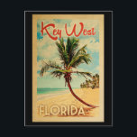 Key West Briefkaart Florida Palm Tree Beach<br><div class="desc">Het belangrijkste ontwerp van West Florida in Vintage Travel-stijl met een palmboom op het strand met oceaan en lucht.</div>