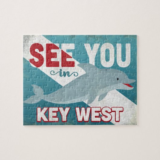 Key West Dolphin - Retro Vintage Travel Legpuzzel (Horizontaal)