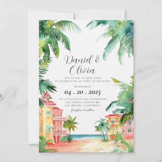 Key West FL Aquarel Bruiloft Kaart (Voorkant)