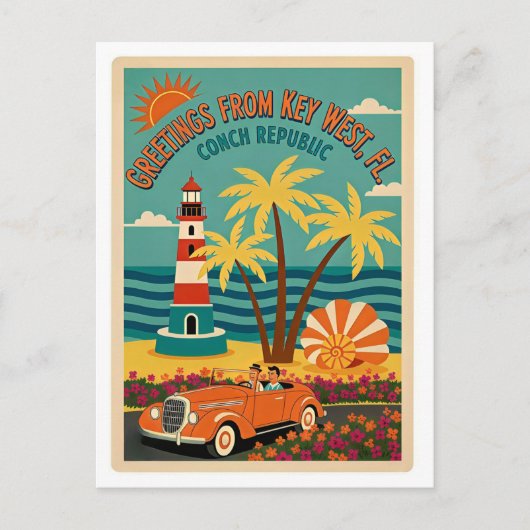 Key West FL Conch Republiek Retro Briefkaart (Voorkant)