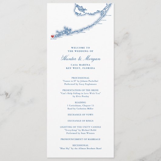 Key West FL Kaart Elegant Navyblauw Huwelijk (Voorkant)