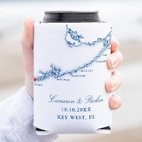 Key West FL Kaart Elegante Marine Blauw Huwelijksg