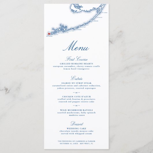Key West FL Kaart Elegante Marine Blauwe bruiloft (Voorkant)