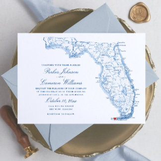 Key West FL Kaart Elegante Marine Blauwe bruiloft