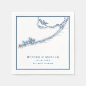 Key West FL Kaart Elegante Marine Blauwe bruiloft Servet (Voorkant)