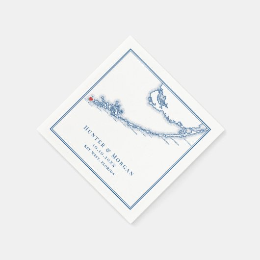 Key West FL Kaart Elegante Marine Blauwe bruiloft Servet (Hoek)