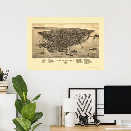 Key West, FL Panoramic Map - 1884 Poster (Thuiskantoor)