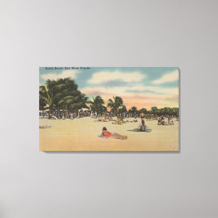 Key West, FL - Uitzicht van South Beath w/ Sunbath Canvas Afdruk