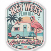 Key West Flamingo Kampeerder Florida Keys Sticker (Voorkant)