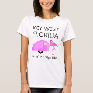 Key West Florida Camping Theme Roze Flamingo T-shirt