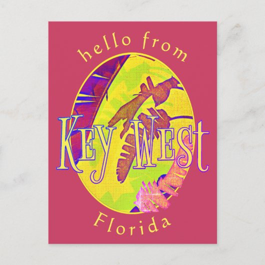 Key West Florida Colorful Tropical Palm Leaf Briefkaart (Voorkant)