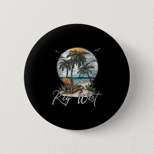 Key West Florida Fl Palmbomen  Ronde Button 5,7 Cm (Voorkant)