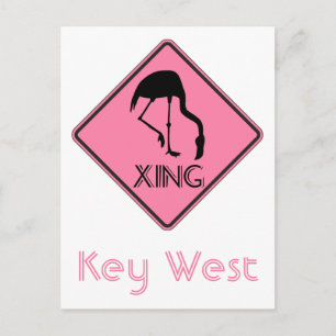 Key West Florida Flamingo Oversteek bord Briefkaart