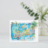 Key West Florida geïllustreerde reisgids met wegen Briefkaart (Staand voorkant)