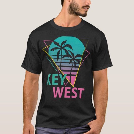 Key West Florida Keys Retro Palms Palm Trees Beach T-shirt (Voorkant)