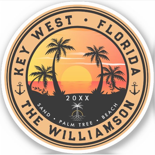 Key West Florida Keys Retro Sunset Palm Tree 80s Sticker (Voorkant)