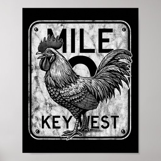 Key West Florida Kip Retro Mile 0 Haan Dist Poster (Voorkant)